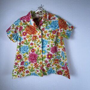 Big Bud Women's Floral Pattern Short Sleeve  Button Up Shirt Multicolor XXS